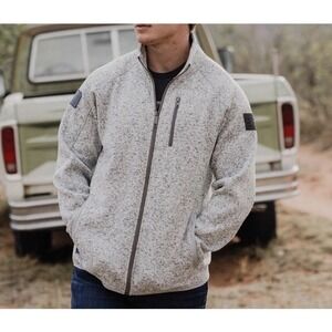 Grunt Style Mens Full Zip Fleece Jacket Heathered Gray Patch Detail Size Medium